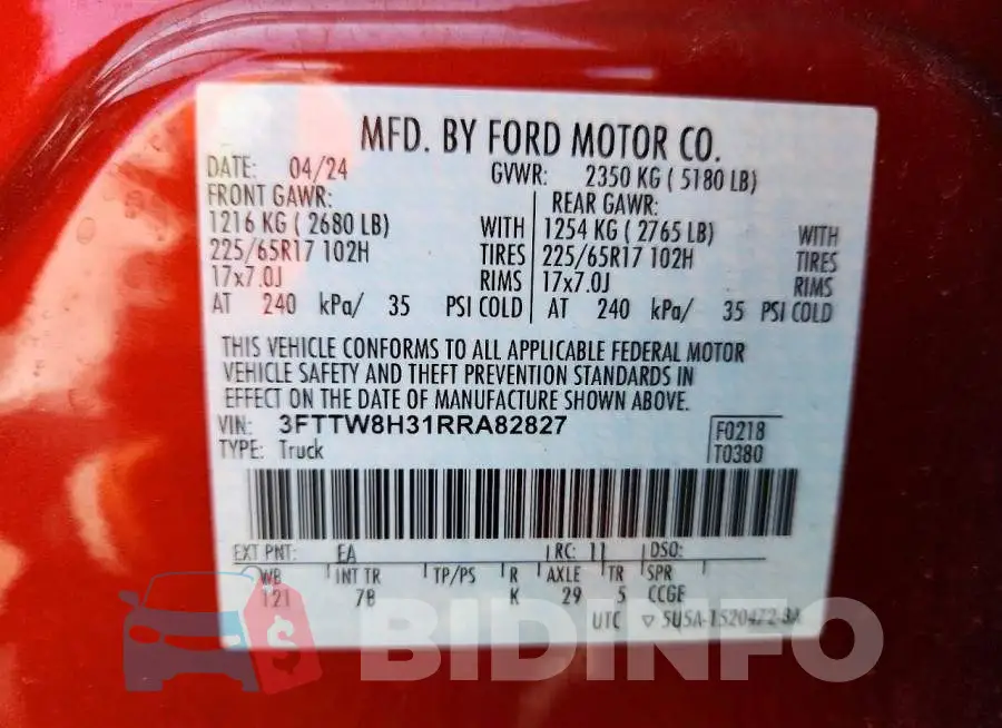 3FTTW8H31RRA82827 Photo# 12