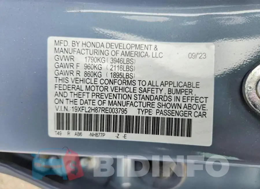 19XFL2H87RE003795 Photo# 13