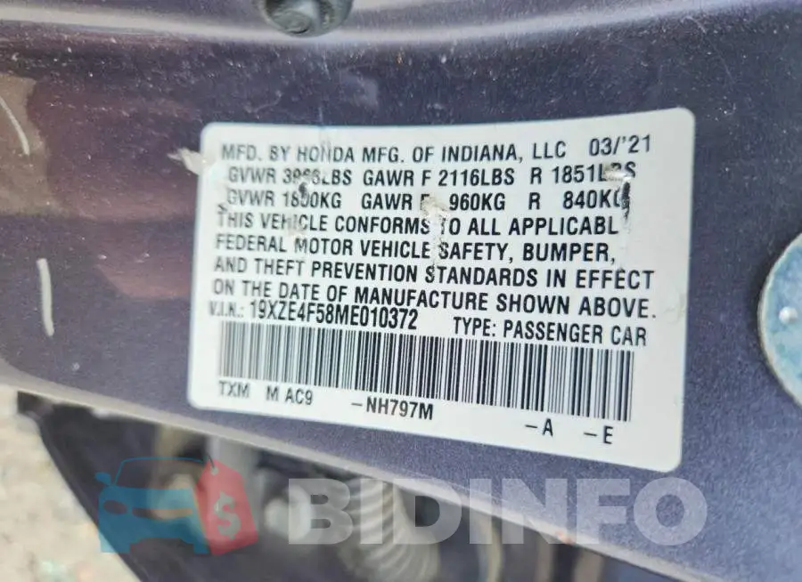 19XZE4F58ME010372 Photo# 12
