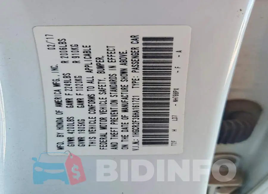 1HGCR2F36HA161721 Photo# 12