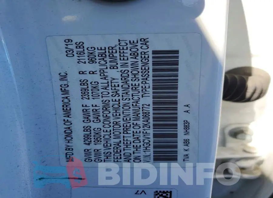 1HGCV1F12KA068772 Photo# 12