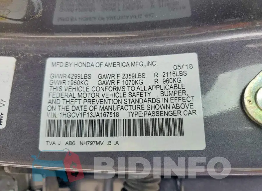 1HGCV1F13JA167518 Photo# 12