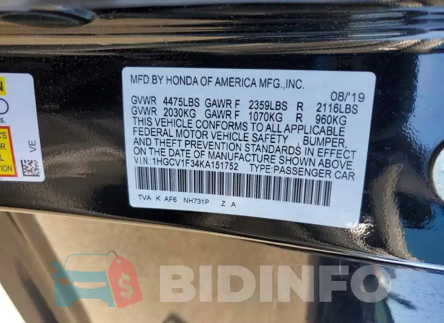 1HGCV1F34KA151752 Photo# 13