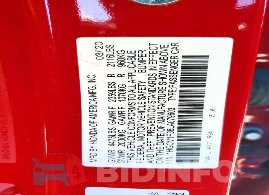 1HGCV1F38LA079603 Photo# 12