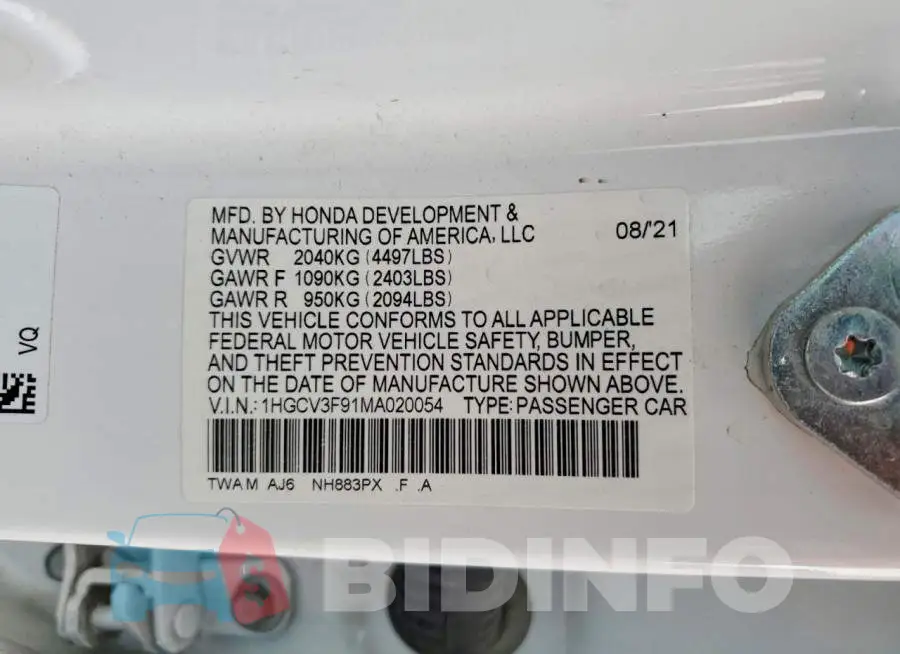 1HGCV3F91MA020054 Photo# 12
