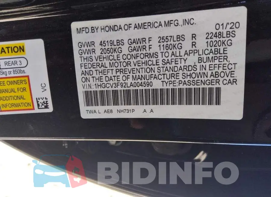 1HGCV3F92LA004590 Photo# 12