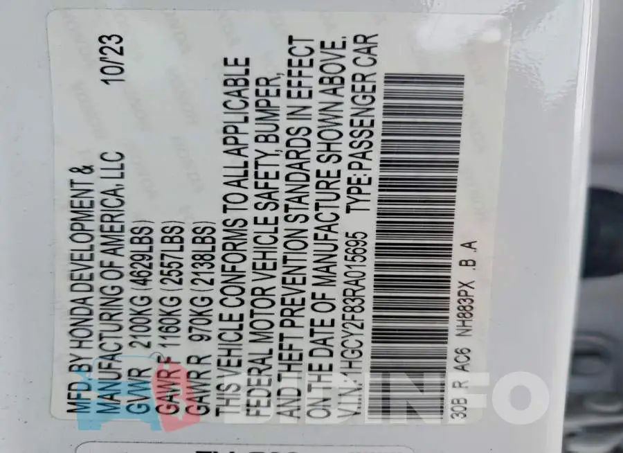 1HGCY2F83RA015695 Photo# 12