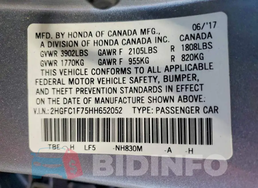 2HGFC1F75HH652052 Photo# 13