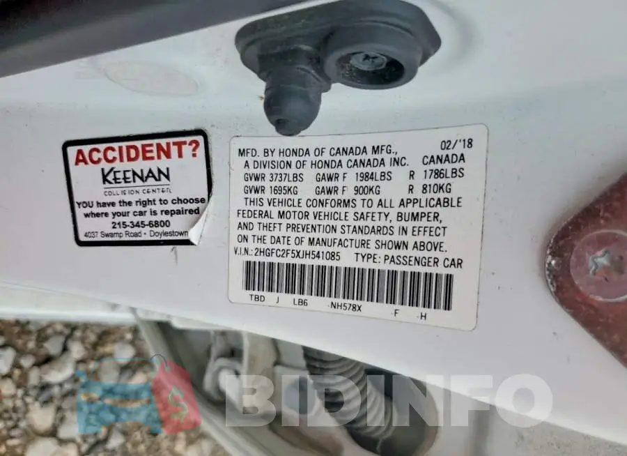 2HGFC2F5XJH541085 Photo# 12