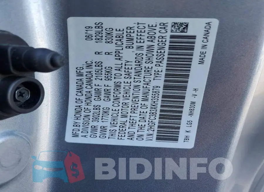 2HGFC3B3XKH355879 Photo# 13