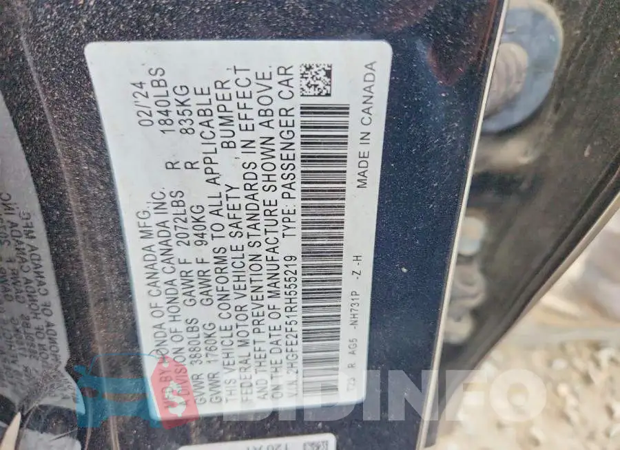 2HGFE2F51RH555219 Photo# 12