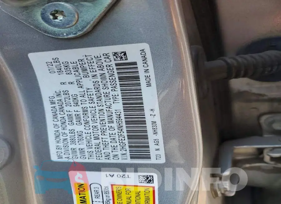 2HGFE2F54NH594431 Photo# 12
