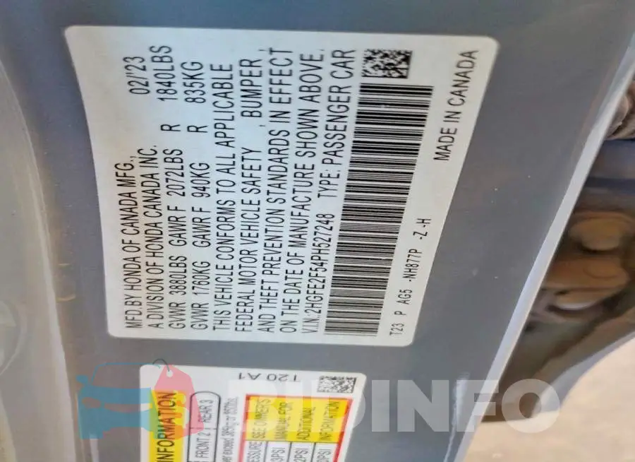 2HGFE2F54PH527248 Photo# 13