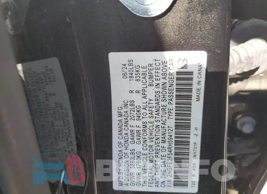2HGFE2F54RH594127 Photo# 12