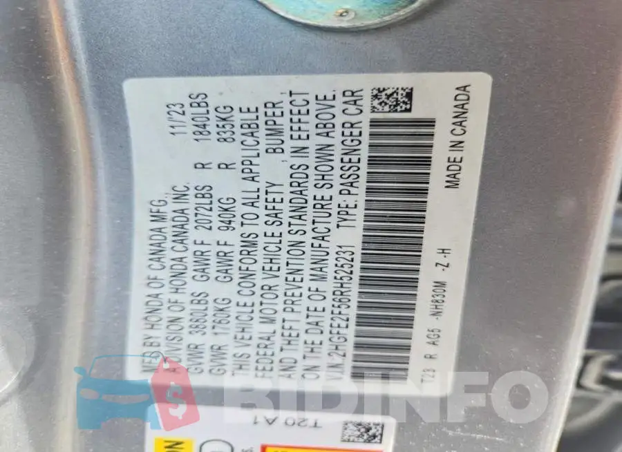 2HGFE2F56RH525231 Photo# 12