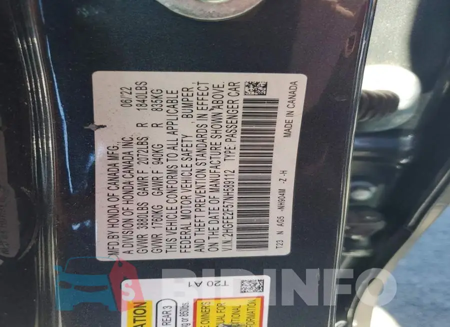 2HGFE2F57NH589112 Photo# 12