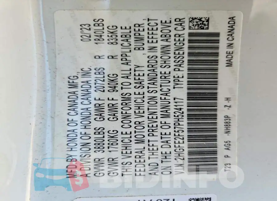2HGFE2F57PH524117 Photo# 14
