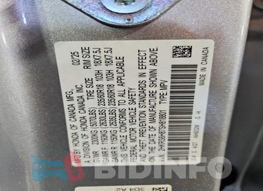 2HKRS6H87SH818801 Photo# 13