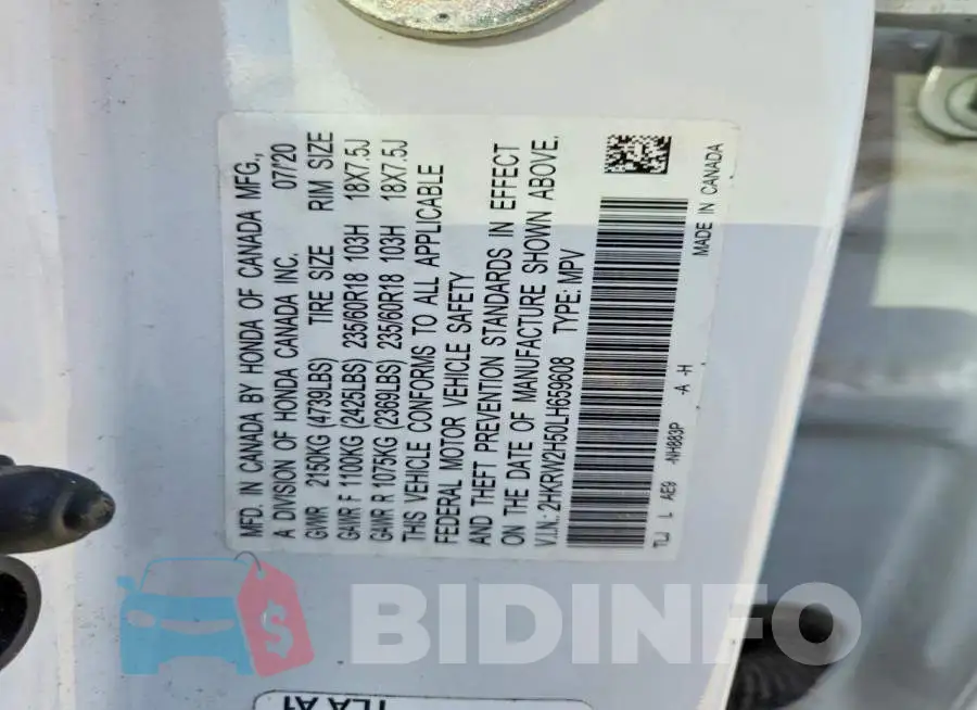 2HKRW2H50LH659608 Photo# 12