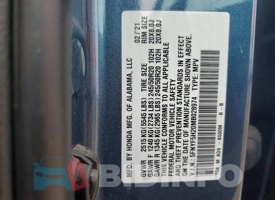 5FNYF5H20MB028974 Photo# 13