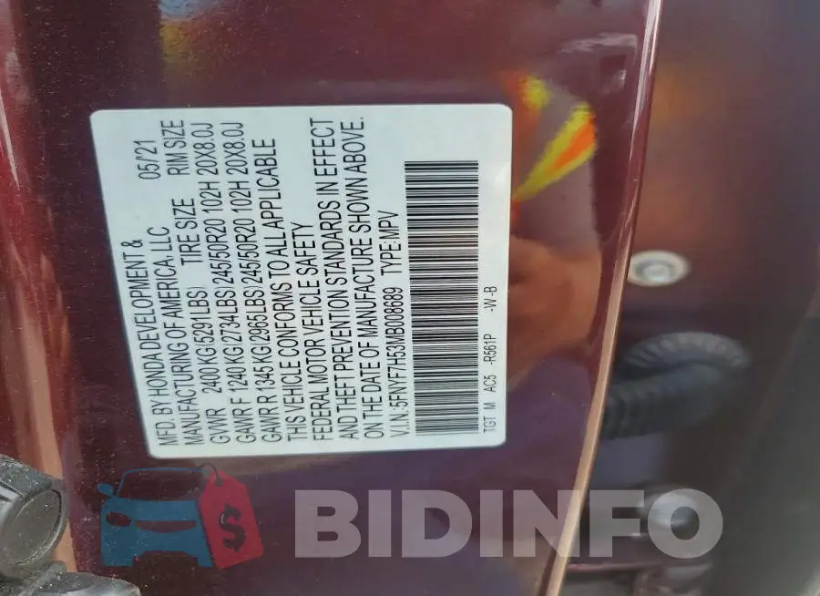 5FNYF7H53MB008689 Photo# 12
