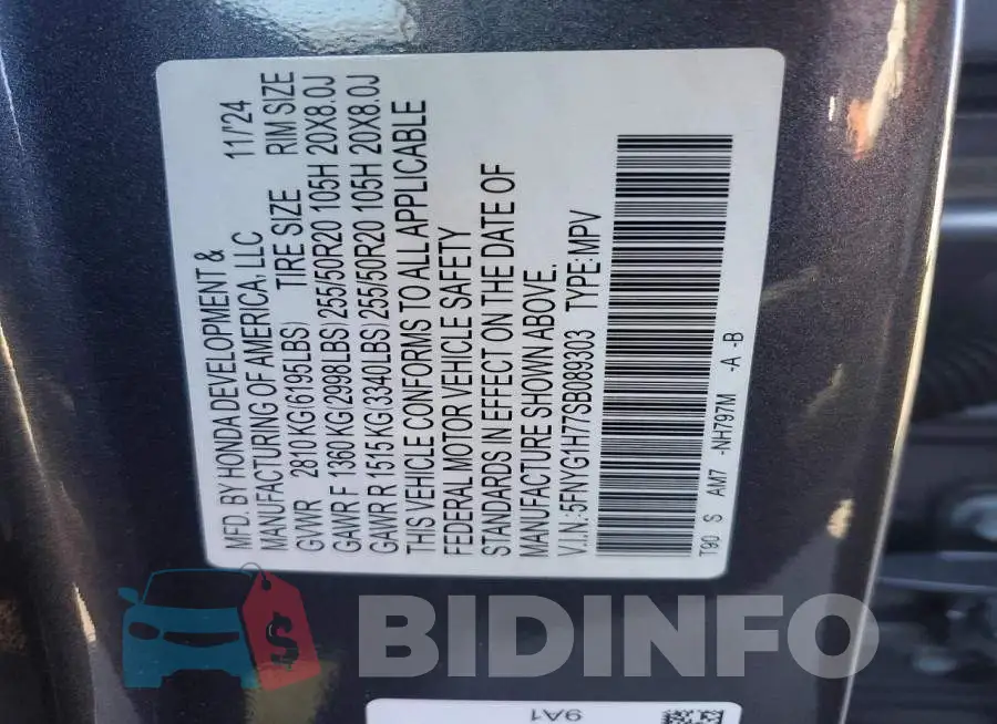 5FNYG1H77SB089303 Photo# 13