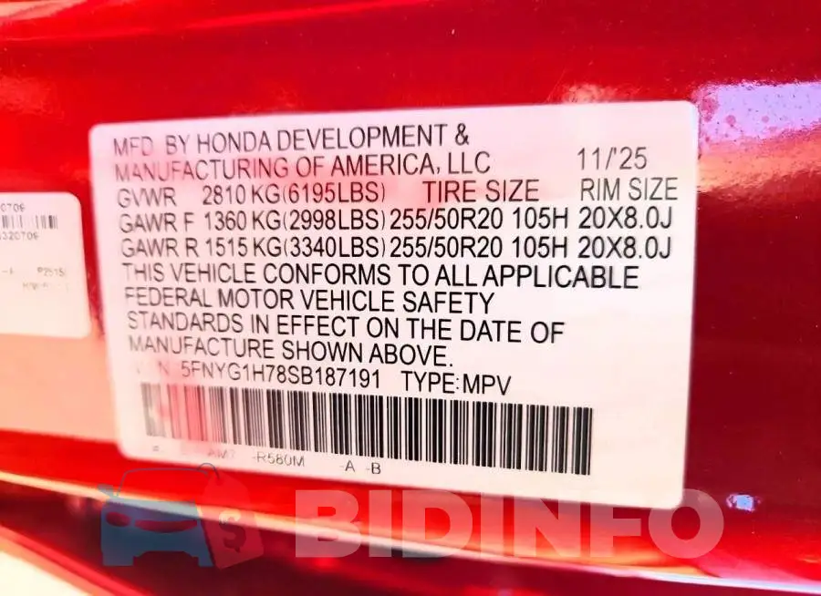 5FNYG1H78SB187191 Photo# 14