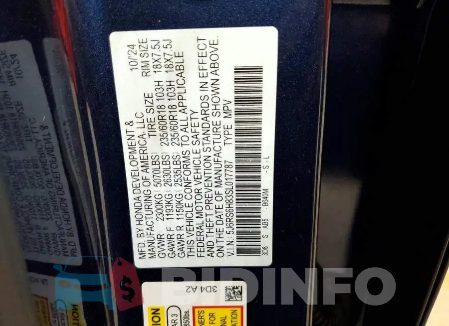 5J6RS6H83SL017787 Photo# 13