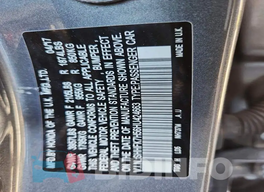 SHHFK7H56HU424663 Photo# 12