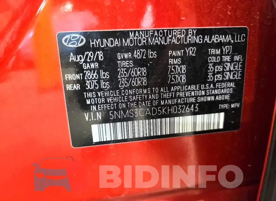 5NMS3CAD5KH032643 Photo# 14