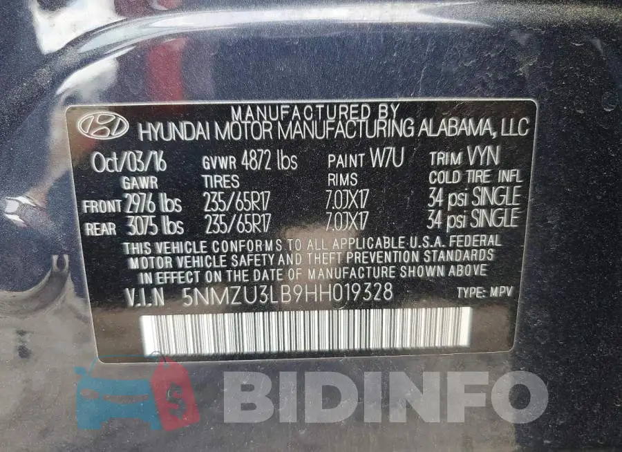 5NMZU3LB9HH019328 Photo# 14