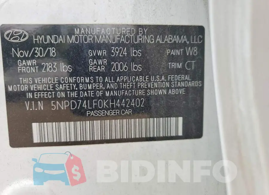 5NPD74LF0KH442402 Photo# 12