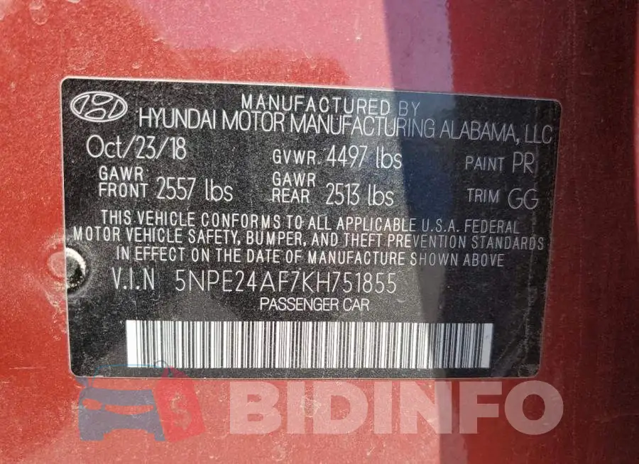 5NPE24AF7KH751855 Photo# 12