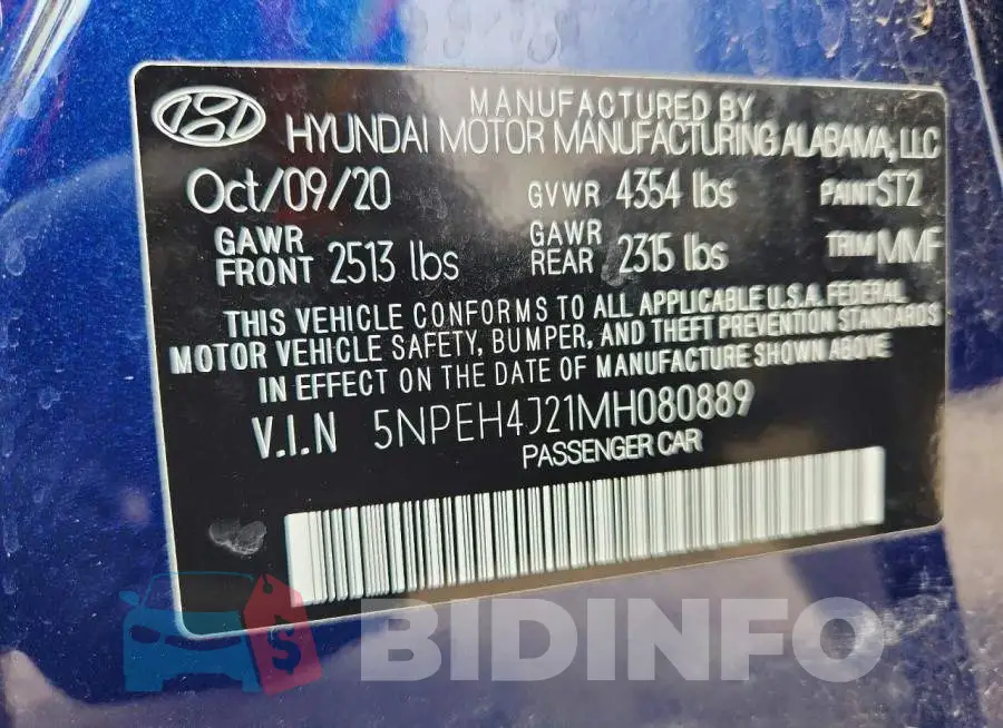 5NPEH4J21MH080889 Photo# 12