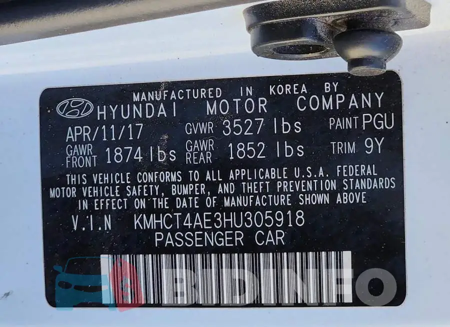 KMHCT4AE3HU305918 Photo# 12