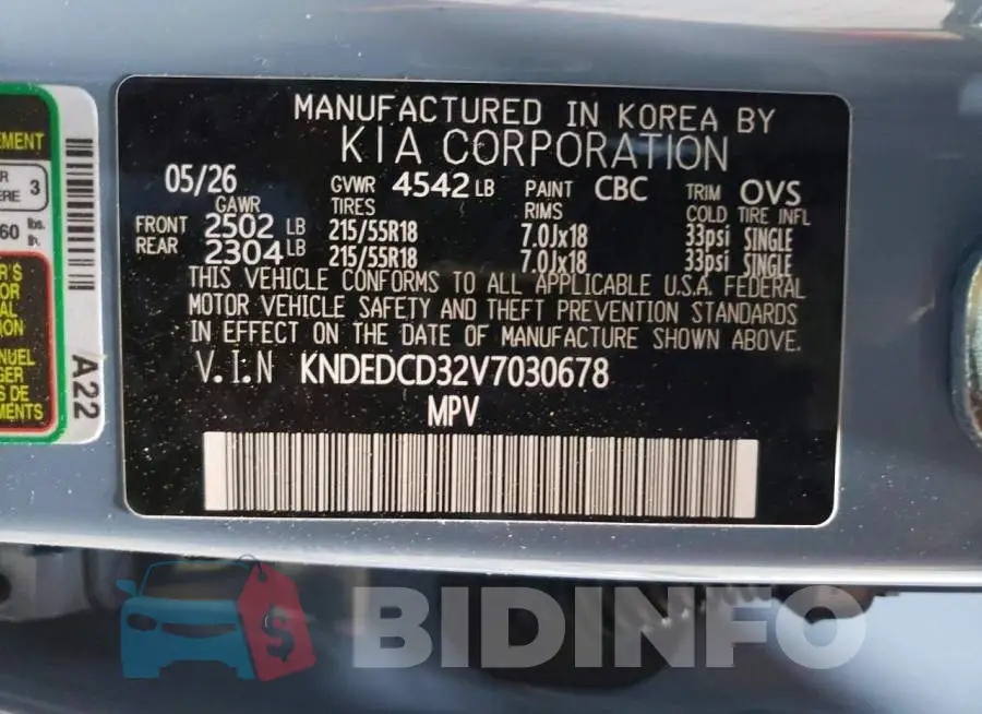 KNDEDCD32V7030678 Photo# 14