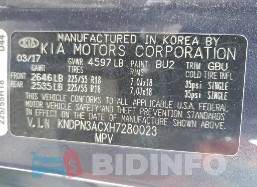 KNDPN3ACXH7280023 Photo# 13