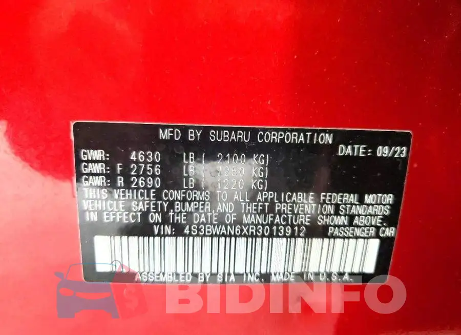 4S3BWAN6XR3013912 Photo# 13