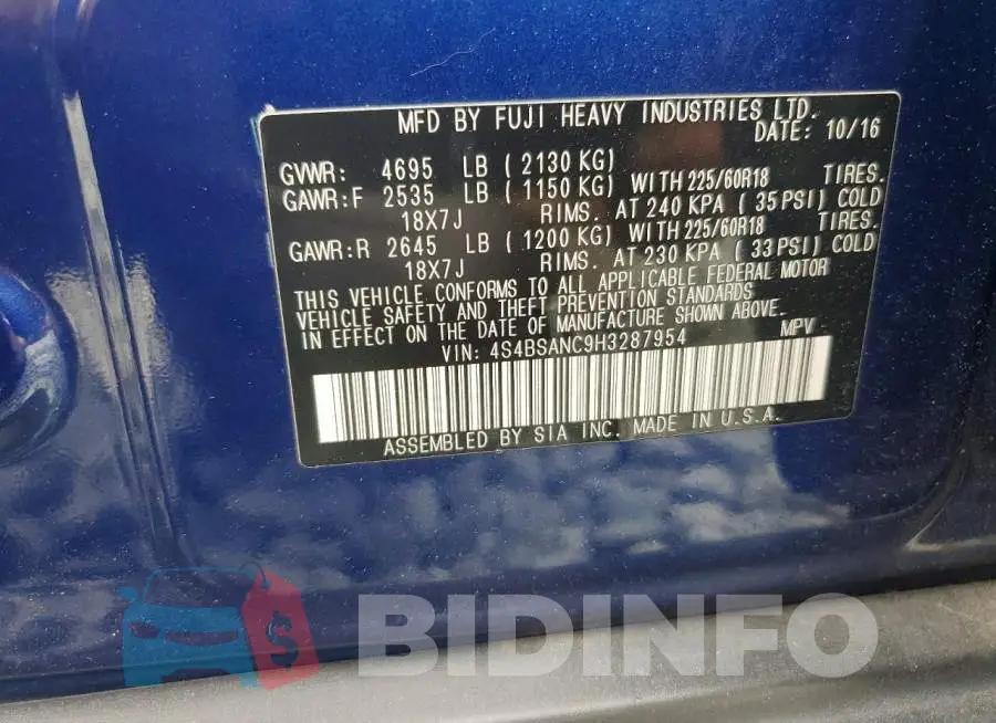 4S4BSANC9H3287954 Photo# 12