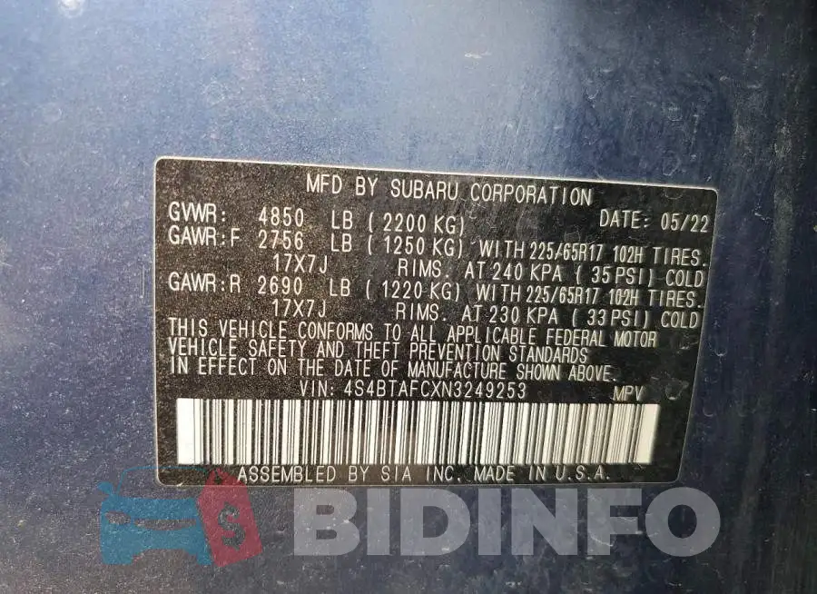 4S4BTAFCXN3249253 Photo# 13