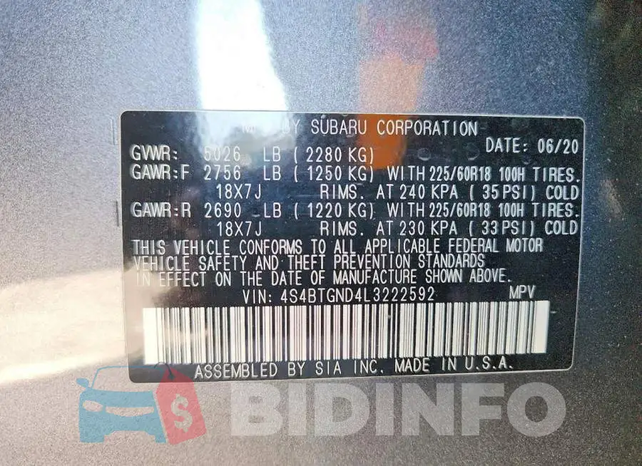 4S4BTGND4L3222592 Photo# 13