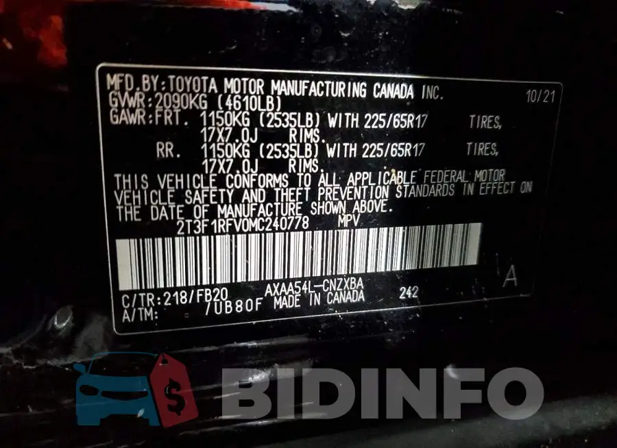 2T3F1RFV0MC240778 Photo# 13