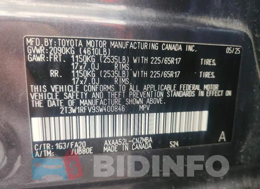 2T3W1RFV9SW400846 Photo# 14