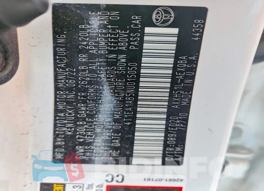 4T1EA1AB5NU015050 Photo# 12