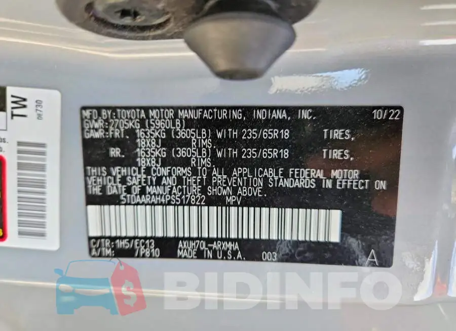 5TDAARAH4PS517822 Photo# 14