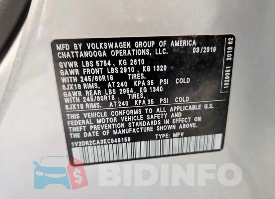 1V2DR2CA3KC548159 Photo# 14