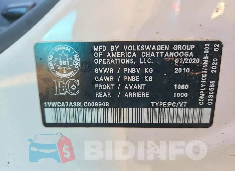 1VWCA7A38LC008908 Photo# 12