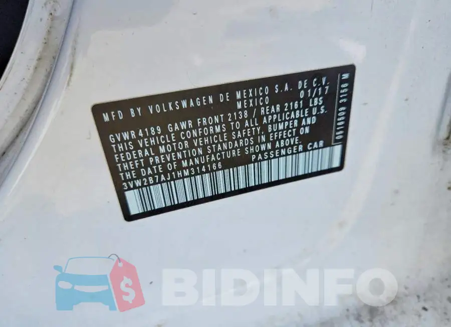 3VW2B7AJ1HM314166 Photo# 13