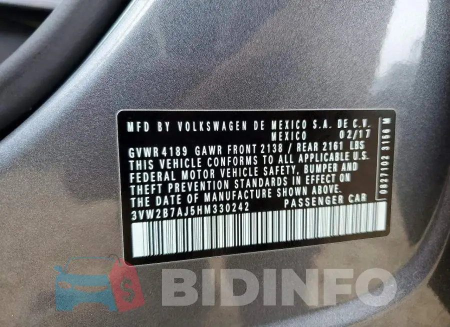 3VW2B7AJ5HM330242 Photo# 12