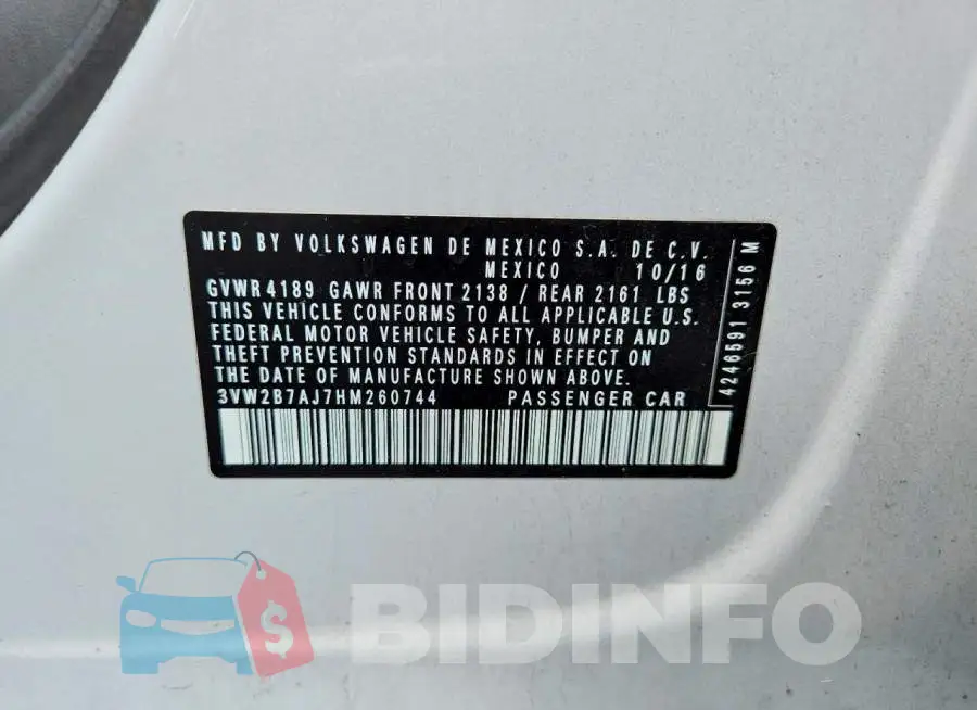 3VW2B7AJ7HM260744 Photo# 12